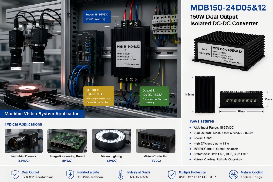 150W Dual Output Isolated DC DC Converter for Machine Vision System Auxiliary Power MDB150-24D05&12.png